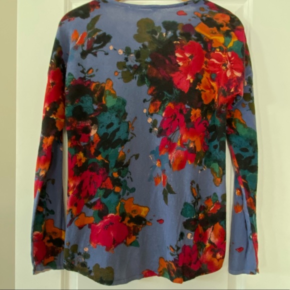 Soft Surroundings Fleur Aquarelle Floral Cotton Sweater w MEASUREMENTS Sz S - Picture 7 of 7
